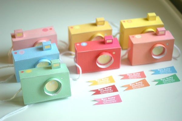 Printable  SPECIAL - - 7 Box Baby CAMERAS, pastel colours -  Printable Paper Craft PDF file (includes all 7 colours)