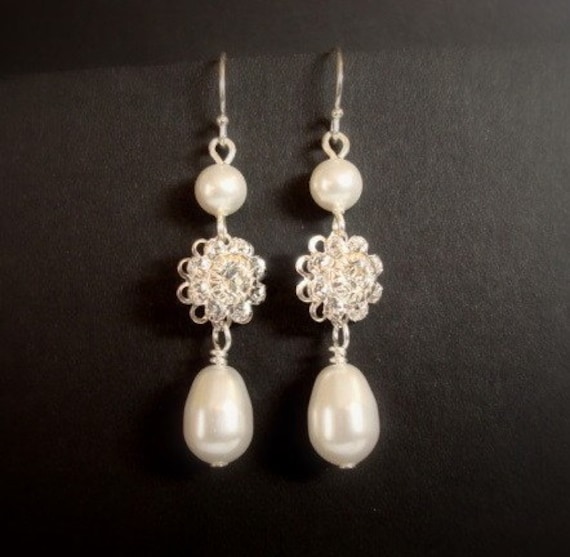 Bridal earrings Swarovski crystal earrings pearl drop earrings wedding 