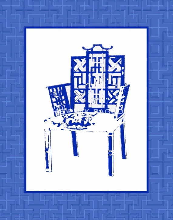 Navy Chinoiserie Chair 8x10 Giclee
