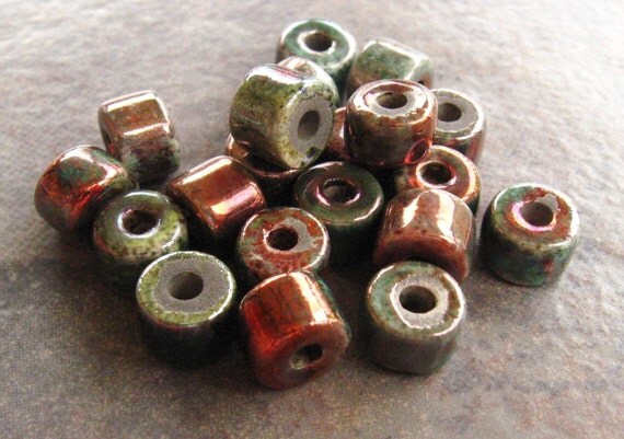 5 RAKU Greek Ceramic Beads - 8x7mm Short Tubes