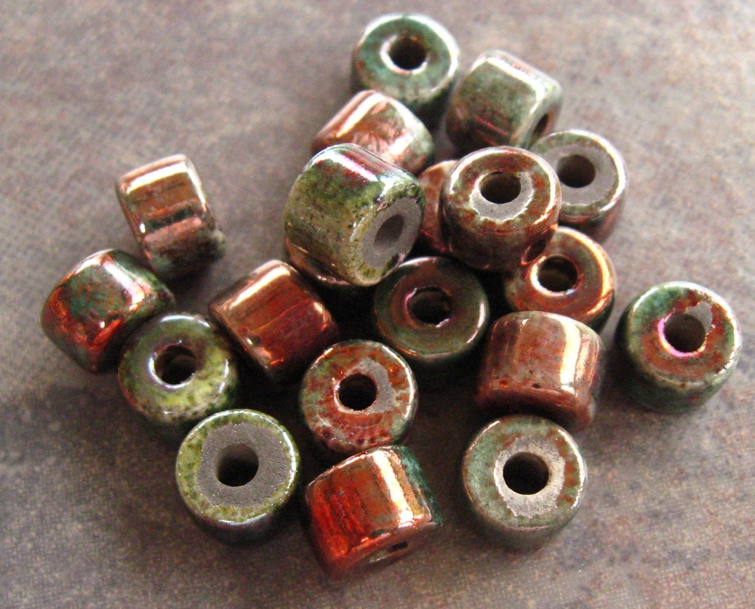 5 RAKU Greek Ceramic Beads - 8x7mm Short Tubes