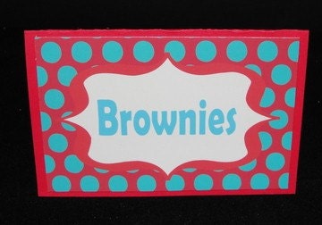 Red and Aqua Fancy Labels Buffet Cards Table Cards