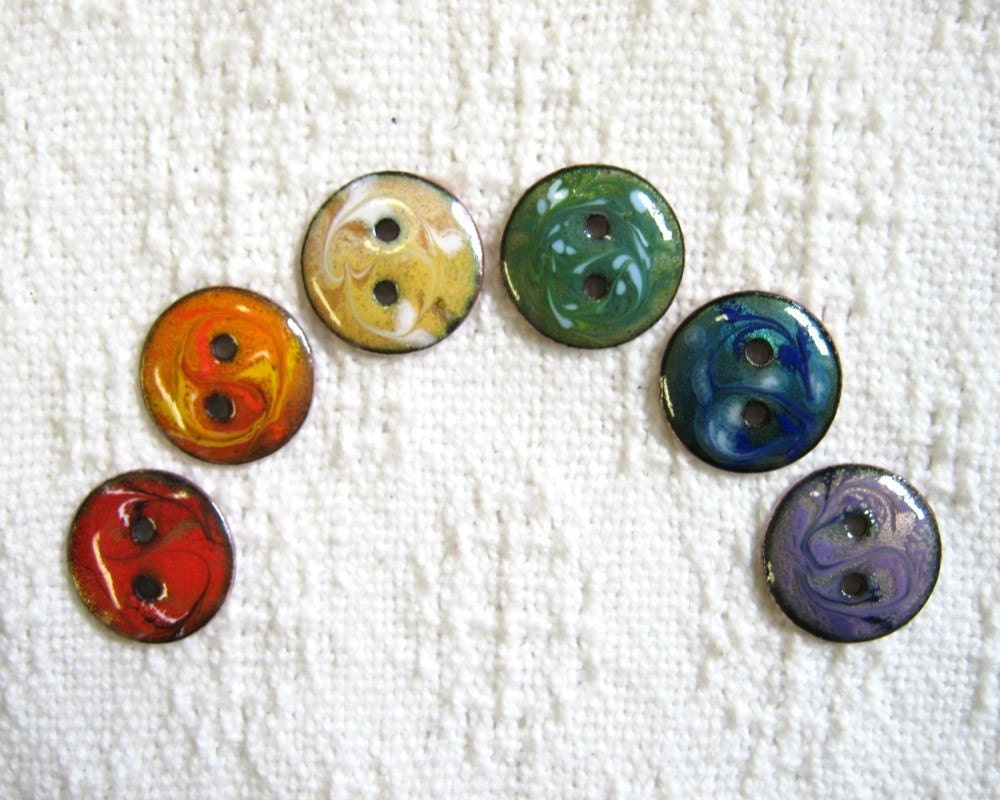 Handmade buttons - Set of 6 copper enamel rainbow buttons