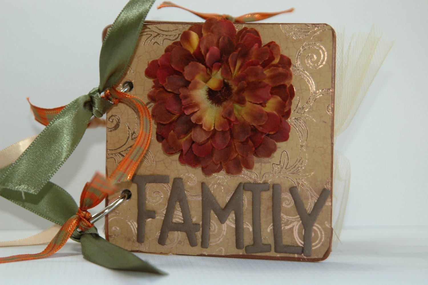Family premade chipboard  album Thanksgiving fall leaves