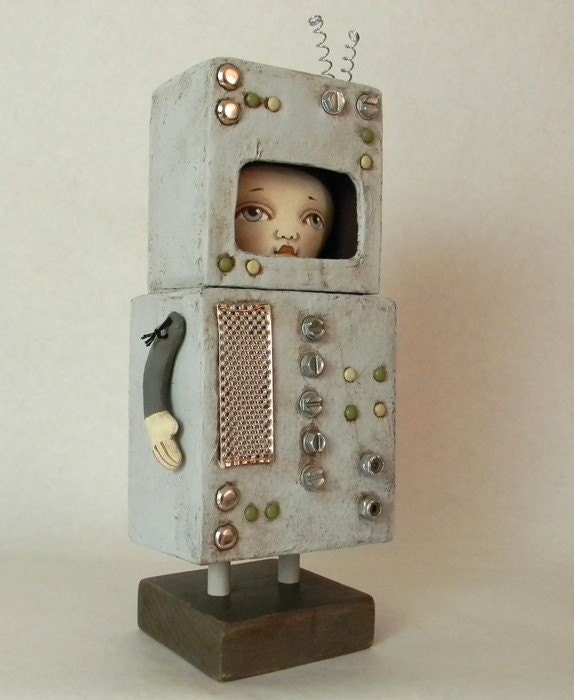 Robot Costume-- Original Contemporary Folk Art Doll-- Made to order within a week