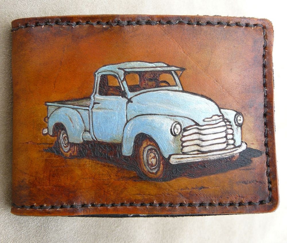 Handtooled Leather Vintage style truck wallet