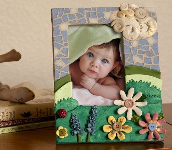 Mosaic Flower Picture Frame - Great for a baby nursery or children's room decor