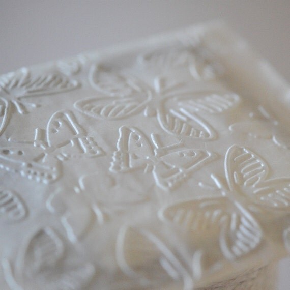 6 Paper Stickers Large Embossed Butterfly White
