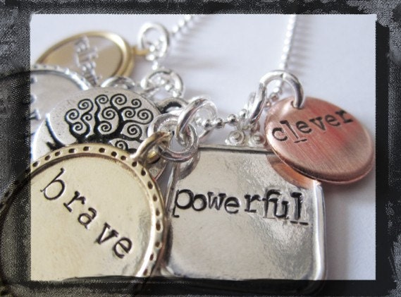 Hand Stamped Necklace with Mixed Metal Charms