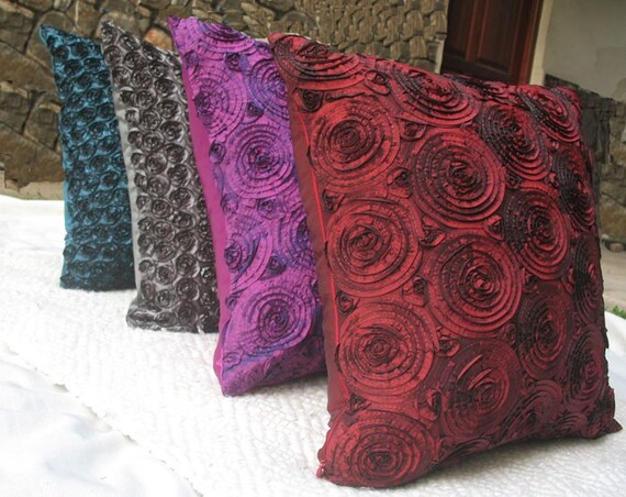 Amethyst silk taffeta pillow  16 inch cushion cover with circle design