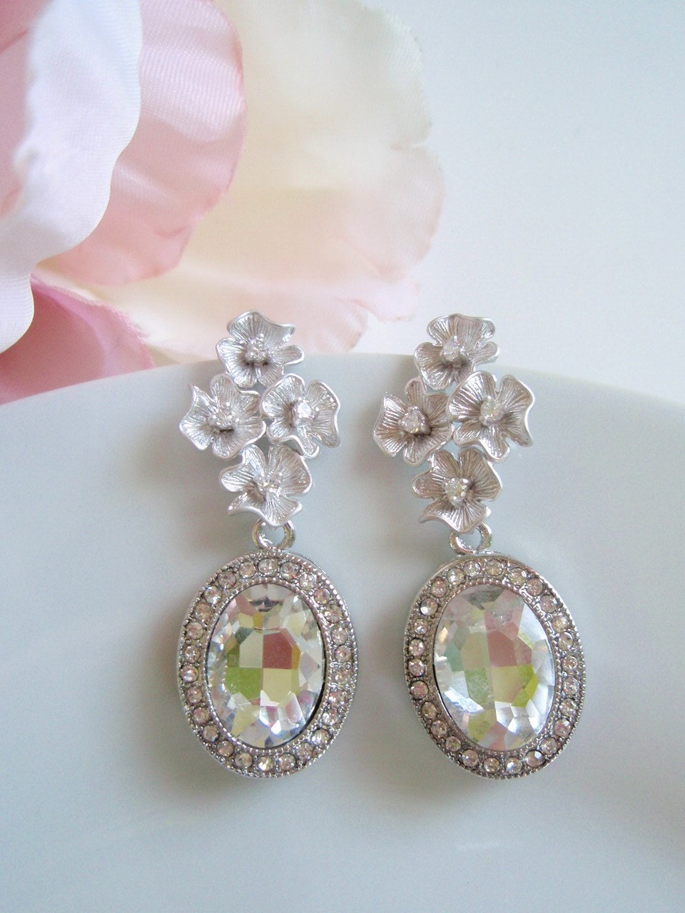 MAIVE - White Gold and Crystal Vintage Inspired Earrings