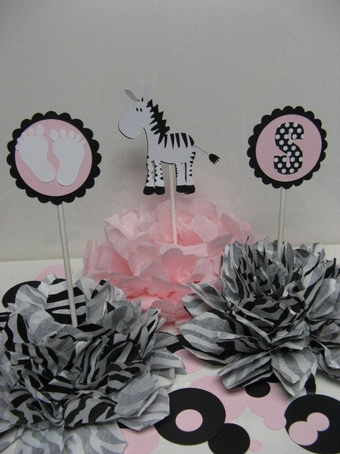 POMPOM Table Decoration set of 3 includes CONFETTI cupcake toppers to match