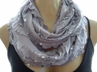 Limited time only...Glamorous Gray......Flamenco..Necklace Scarf....Silver dusted and sequined....Le dernier cri...