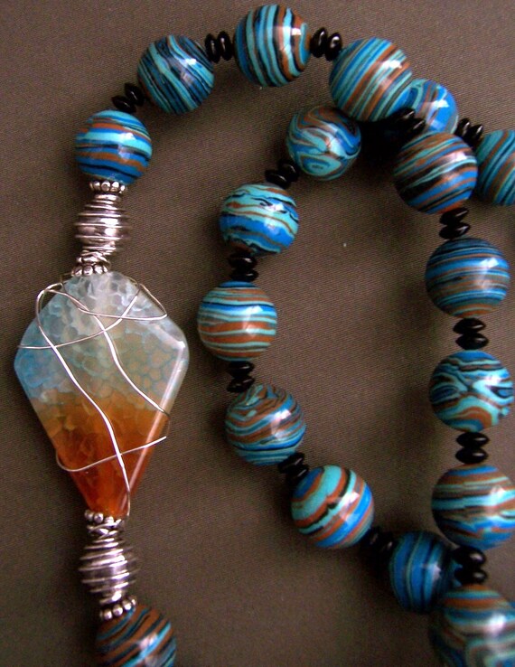 Striped Jasper Necklace Wire Wrapped Agate Focal Uncommon FavoriteBlings Original