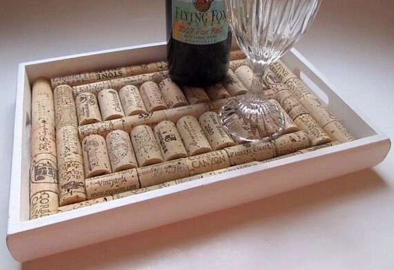 Wine Cork Serving Tray in Distressed White From LizzieJoeDesigns
