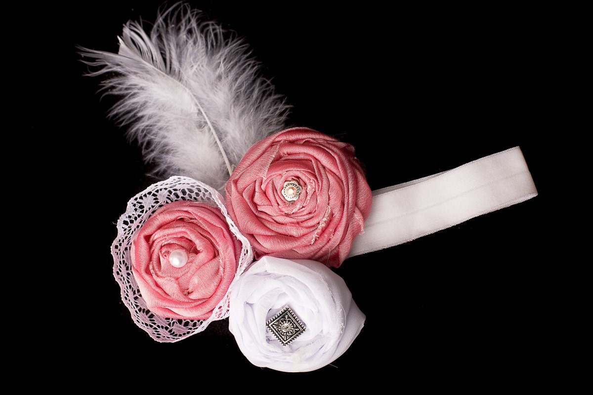 Rosette Headband with Feather