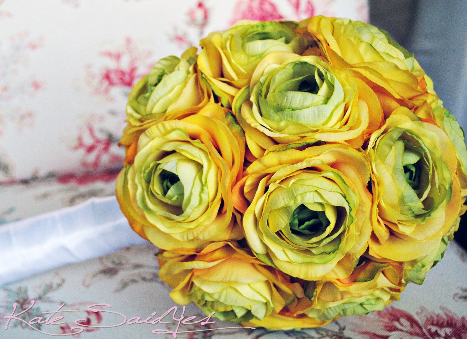 Wedding Bouquet Large Yellow Ranunculus Silk Bridal Bouquet