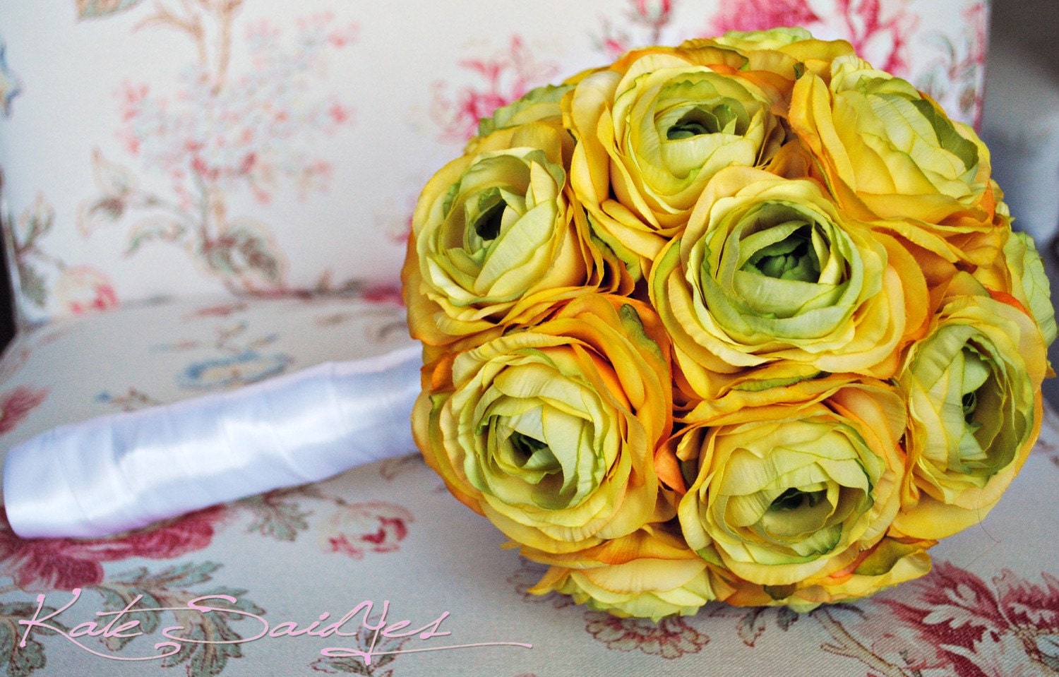 Wedding Bouquet Large Yellow Ranunculus Silk Bridal Bouquet