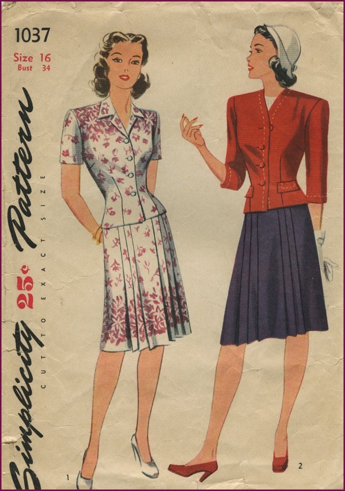 1940s two piece Swing dress 34 bust