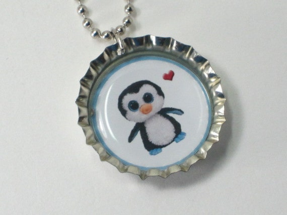 Bottlecap Necklace - Furry PENGUIN
