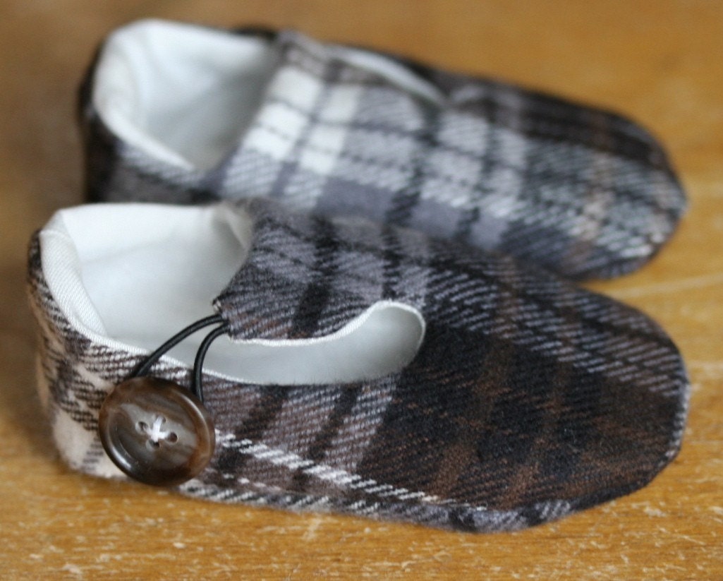 Baby Boy Booties Brown and Grey Plaid Loafers