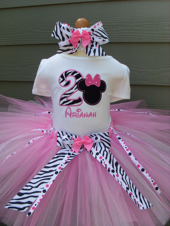 Sweet Pink and Zebra Minnie Mouse Birthday Tutu Set-pink, birthday, tutu, set, personalized, fairy