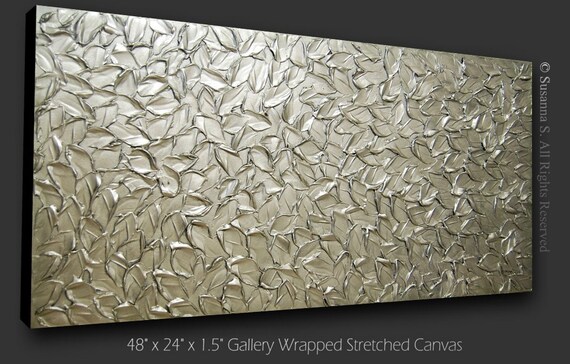 Original Textured Silver Abstract Painting Metallic Modern Palette Knife Art 48x24 MADE2ORDER