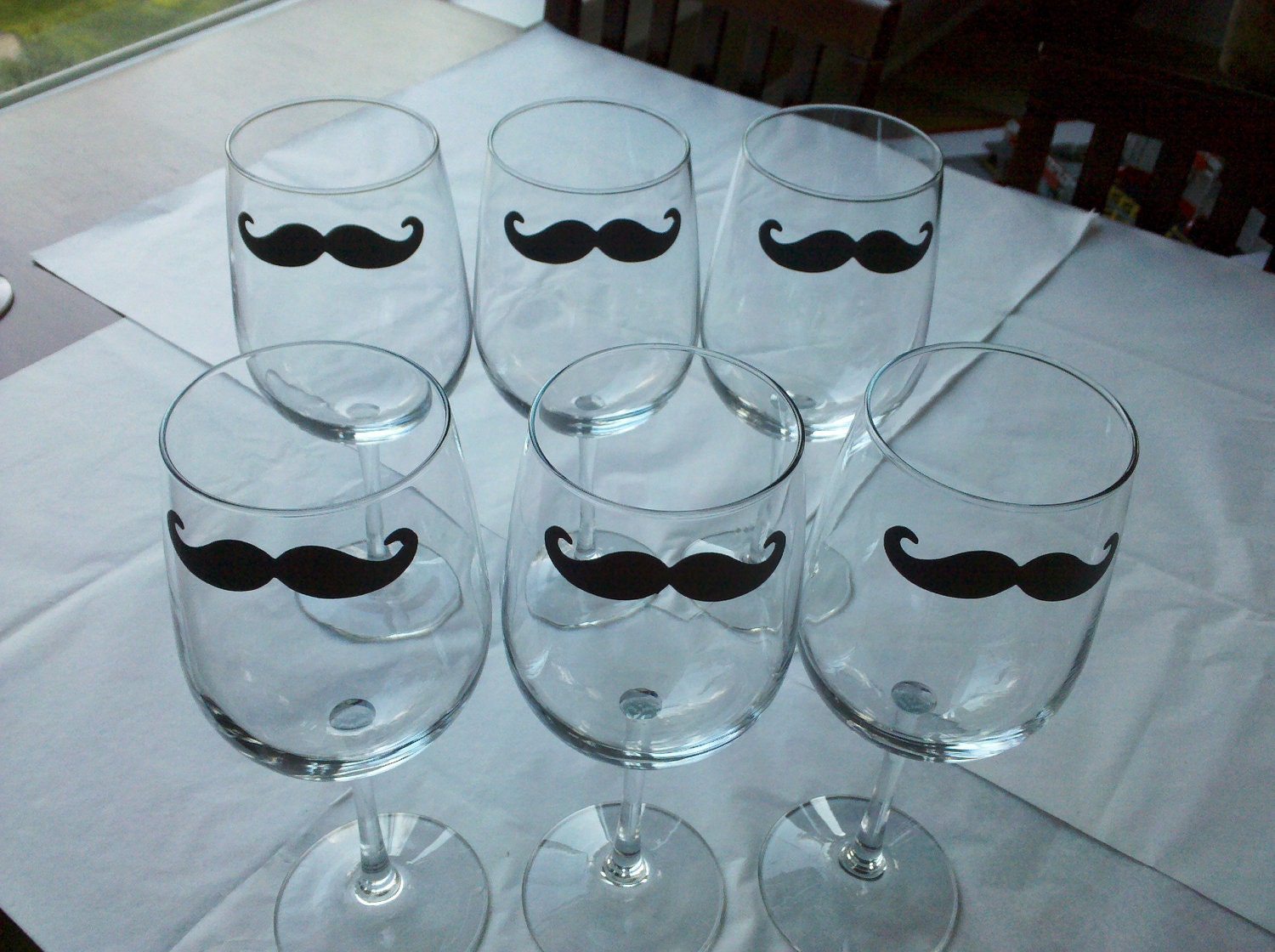 Set of 6 Chalkboard Mustache wine glass