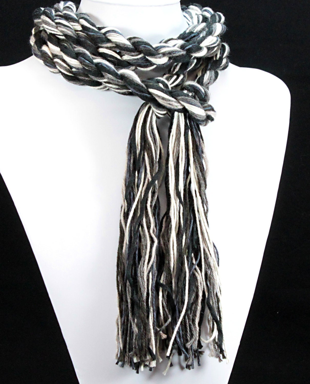 Skinny Scarf - Eco Friendly - Black Taffy - Organic Cotton, Soy and Bamboo Fibers