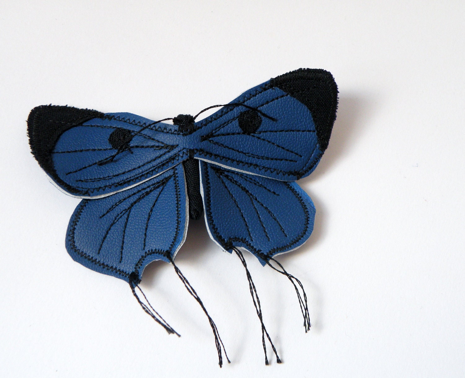 Handmade Faux Leather Butterfly Brooch Blue and Black