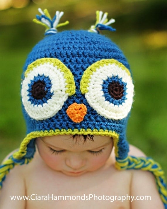 Owl Earflap hat CROCHET PATTERN includes 4 sizes PDF 20