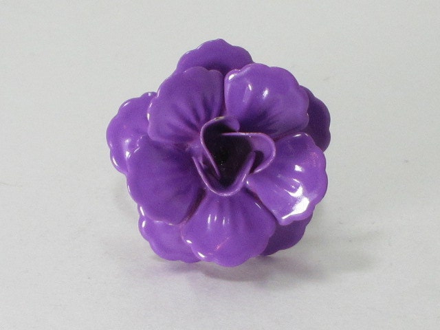Vintage Inspired Iron Flower Ring on Brass Adjustable Band - PURPLE ROSE