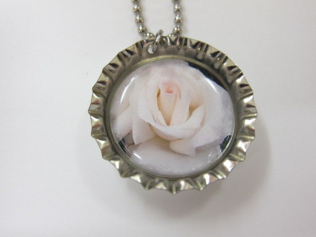 Bottlecap Necklace - White Rose