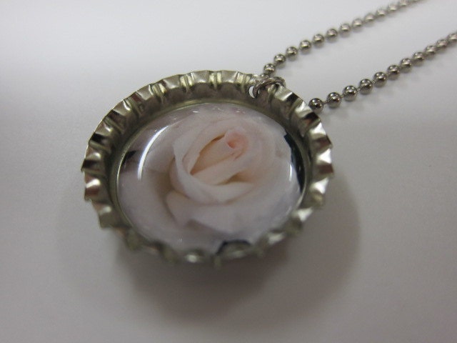 Bottlecap Necklace - White Rose