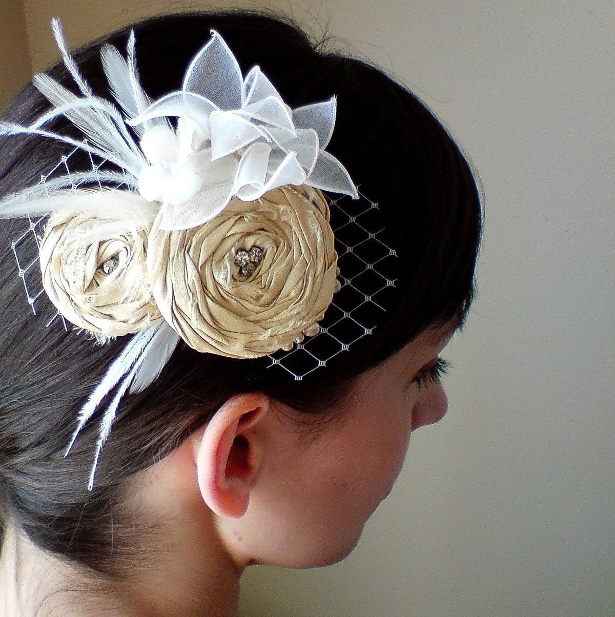 Vintage wedding headpiece Bridal hair fascinator rosette headpiece 