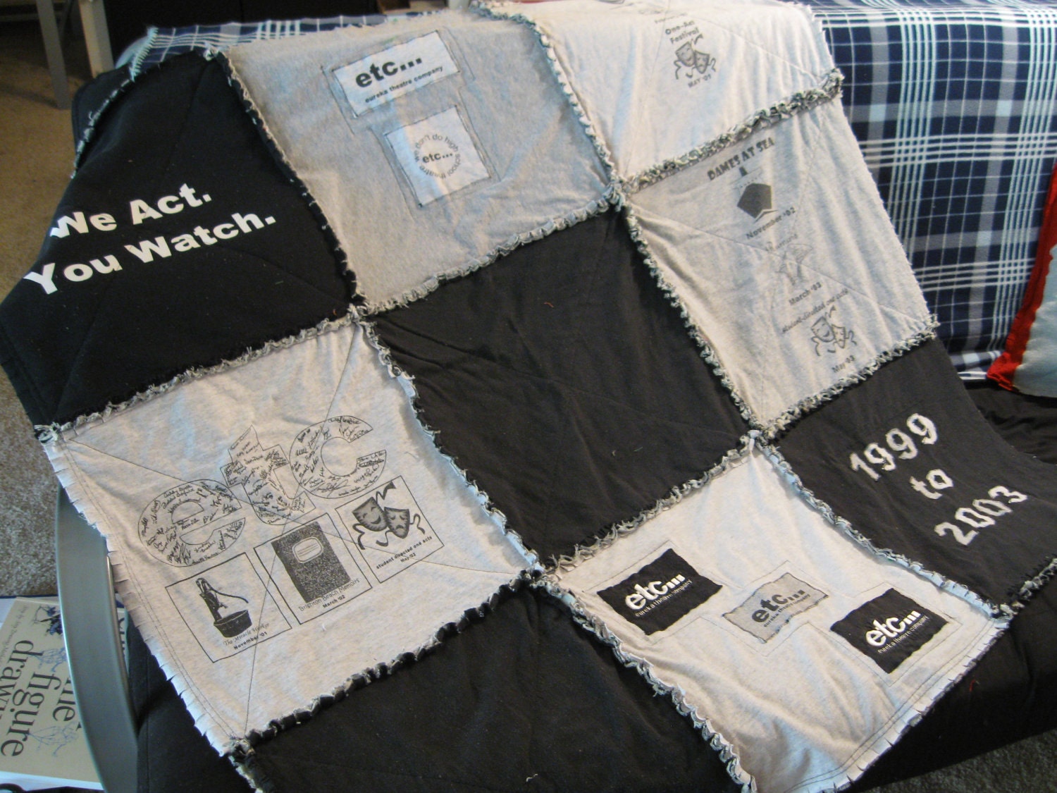 Custom Keepsake Memory Rag Style T-Shirt Quilt: 9 Shirts Lap Quilt or Throw Blanket