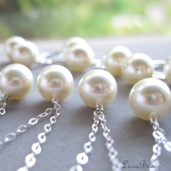 6 Bridesmaid Jewelry gift sets in sterling silver and pearl necklaces and earrings , choose your color (cream shown)