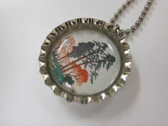 Bottlecap Necklace - Japanese Woodblock Print