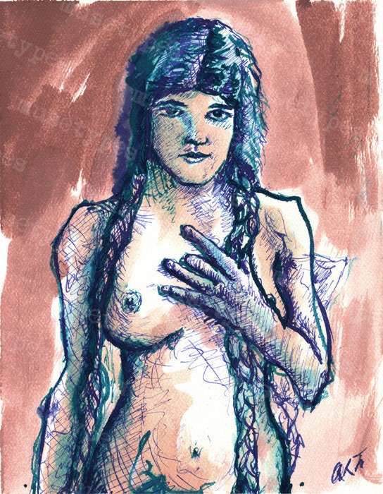 Odette Print of Pen and Ink French Nude 7in x 9in From Musetypes2 Odette Print of Pen and Ink French Nude 7in x 9in From Musetypes2