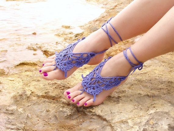 Crochet Butterfly LAVENDER Barefoot Sandals, Nude shoes, Wedding, Victorian Lace, Sexy, Lolita, Yoga, Bellydance, Steampunk, Beach Pool