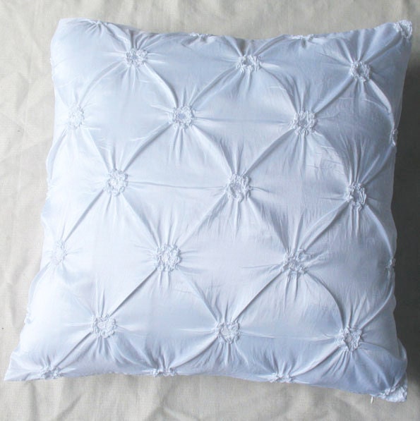 Pure white euro sham 26 inch silk pleated cushion cover  Custom Made- set of 2 pieces