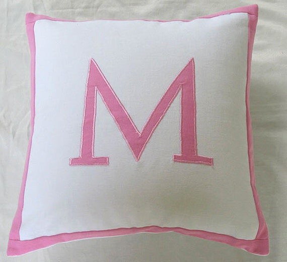 Monogrammed throw pillows 18 inch - white and pink