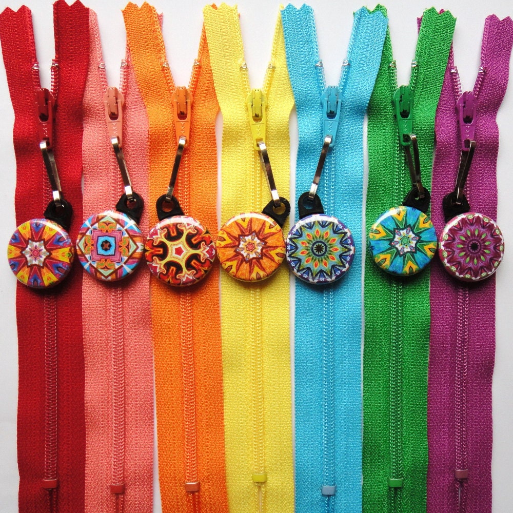 10 Assorted Kaleidoscope Zipper Pulls NEW DESIGNS - Pinwheel Collection