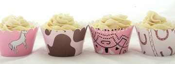 Cowgirl Cupcake Wrappers in Pink and Brown for Girl Birthday Party