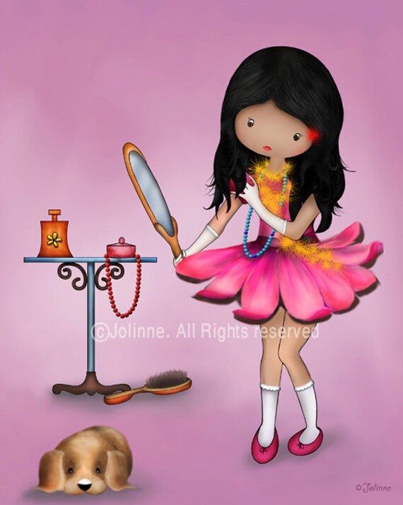 Little girls wall hanging art print children room decor pink background illustration