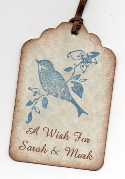 50 Handmade Wedding Wish Tags Wedding Favor Tags Blue Bird Personalized 