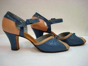 1930s 40s Peep Toe BABYDOLL BLUE and PINK Slingback Ankle Strap Heels Sz 6.5