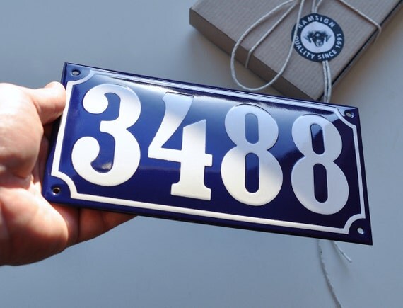 11 x 21 cm (4.3" x 8.3") Custom Blue Porcelain Enamel House Number