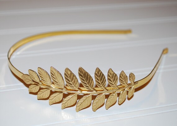 Garden Leaf Golden Greek Goddess Headband Gold Plated