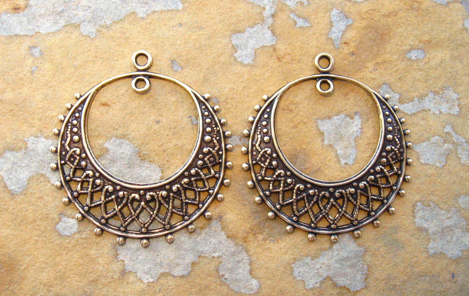 2 Antique Silver Filigree Hoops - Trinity Brass LOW SHIPPING